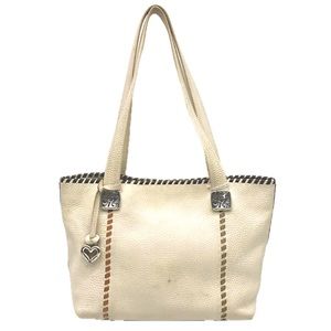Brighton Tippi White Pebbled Leather Whipstitch Tote